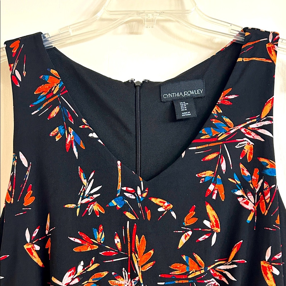 Cynthia Rowley Jumpsuit in Black, Orange, Red & Blue Floral / Leaves, Size M